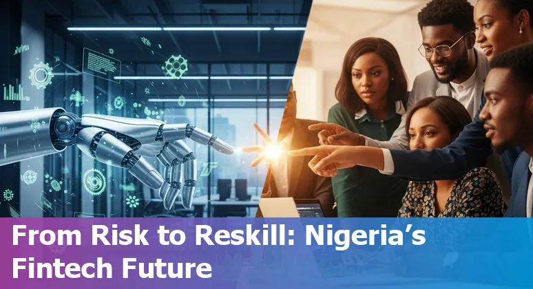 Nigerian bank staff and an AI assistant illustration showing job change in financial services