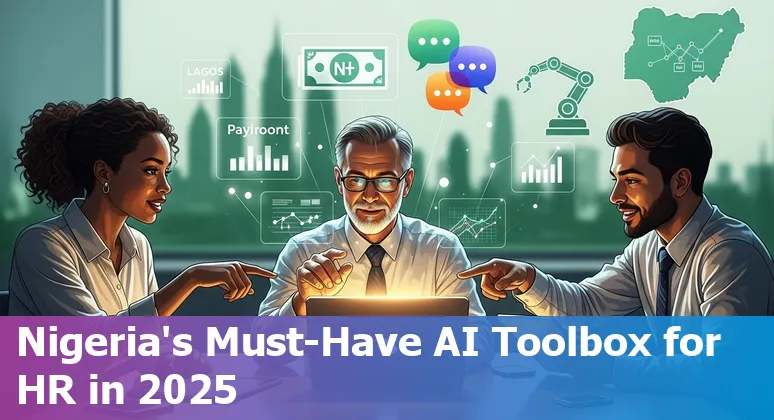 Collage of logos for SeamlessHR, peopleHum, Zoho People, CDIAL.AI, GMind AI, Workpay, Paradox, Eightfold AI, Leena.ai and UiPath over a Nigerian flag background