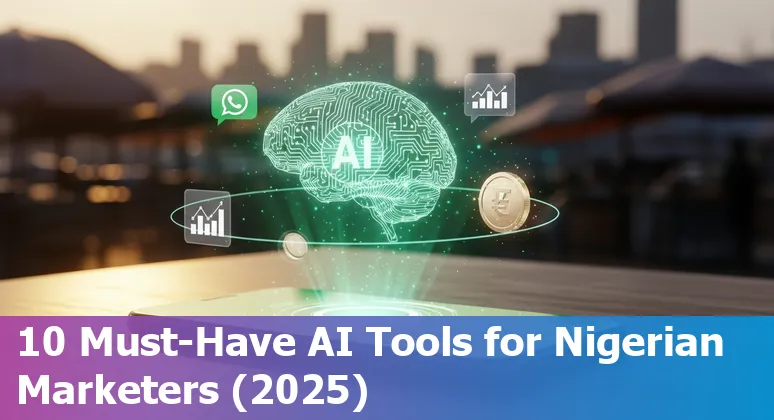 Icons of ChatGPT, Jasper, Canva, HubSpot and Nigerian flag representing AI marketing tools for Nigeria 2025