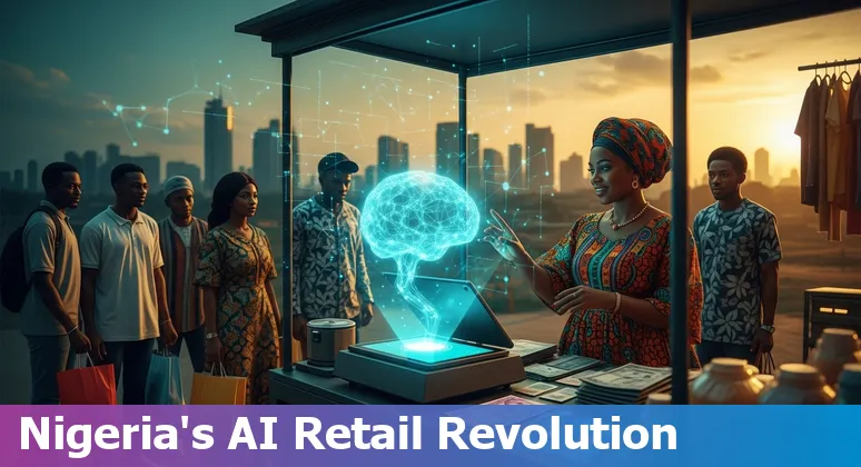 Visual of AI-powered retail store in Nigeria 2025 with Nigerian customers and digital tools