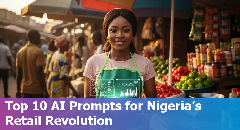 Illustration of AI-driven retail in Nigeria showing mobile shopping, a store, supply chain icons and local motifs.