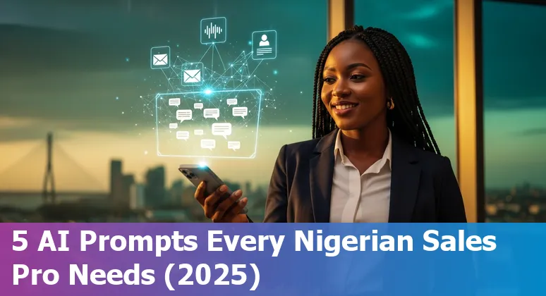 Sales professional using AI prompts on a laptop with Nigerian map and messaging icons