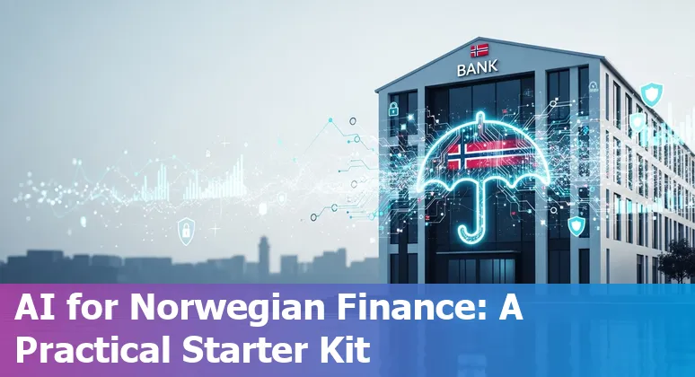 Illustration of AI in Norway's financial services 2025 with Oslo skyline and fintech icons representing banking, insurance and regulation in Norway
