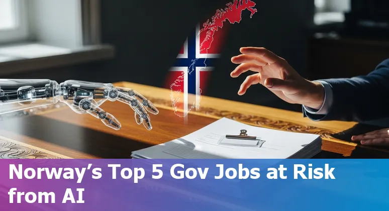 Norwegian government employees with AI icons representing NAV, Skatteetaten, DFØ, Lånekassen and Domstoladministrasjonen