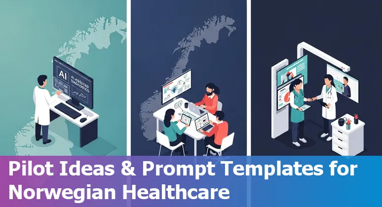 Norwegian healthcare professionals using AI tools (EHR, imaging, chatbots) with a Norway map overlay