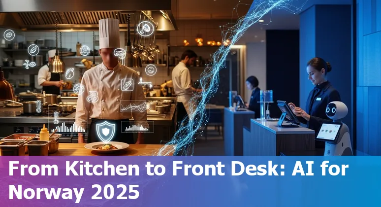 Hospitality staff using AI tools in a Norwegian hotel lobby in Norway, 2025