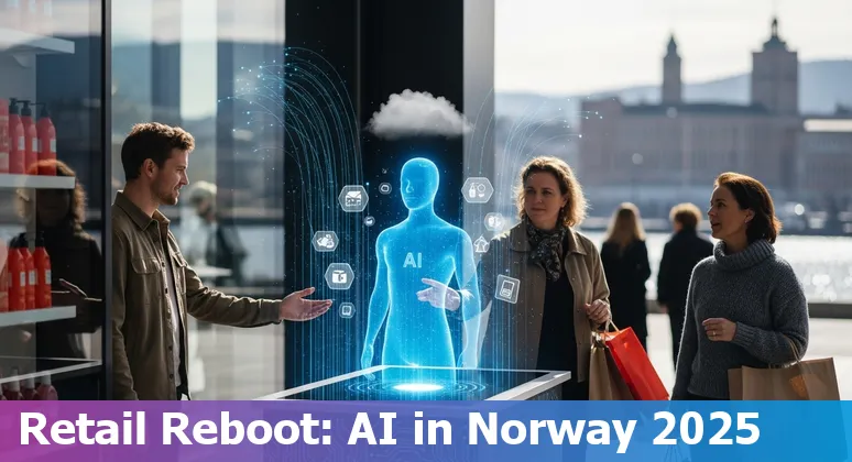 Retail AI guide 2025 showing Norwegian store and AI icons in Norway