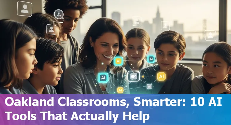 Oakland classroom teacher using AI tools on a laptop to create lesson plans and monitor student progress.
