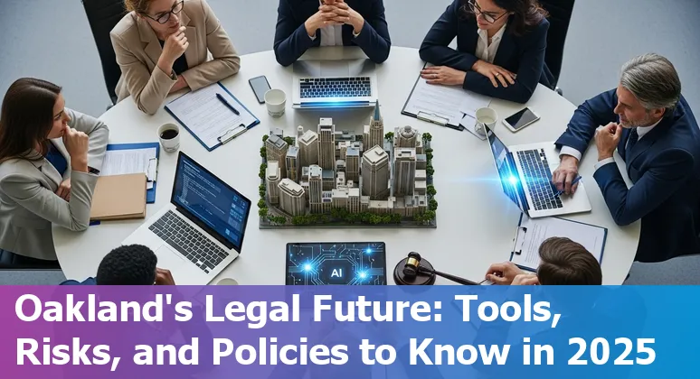 Oakland, CA lawyer using AI tools and Everlaw e-discovery on a laptop in 2025