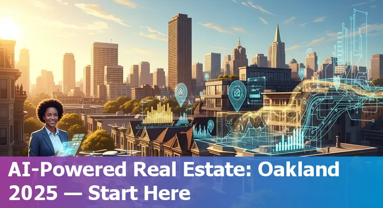 Oakland, California skyline with AI icons and real estate markers — guide to AI in Oakland real estate 2025