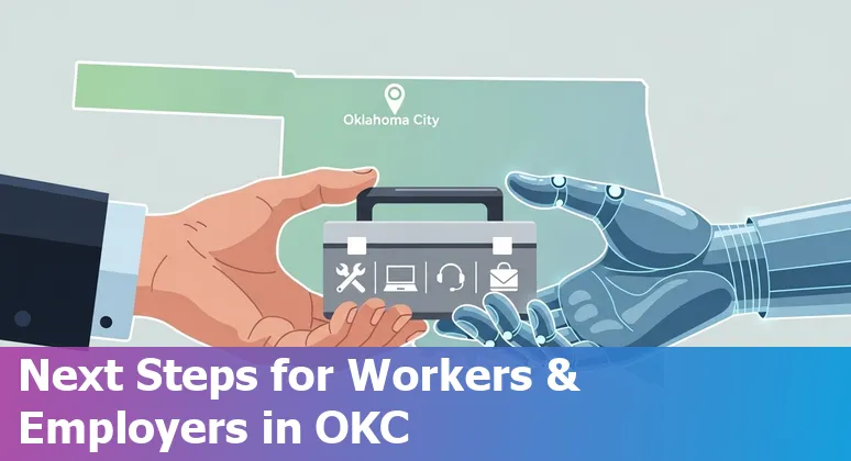 Person talking to customer service rep with AI dashboard overlay in Oklahoma City, Oklahoma