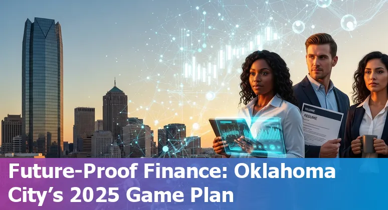 Finance professional using AI tools on laptop in Oklahoma City skyline view — image for Oklahoma City article
