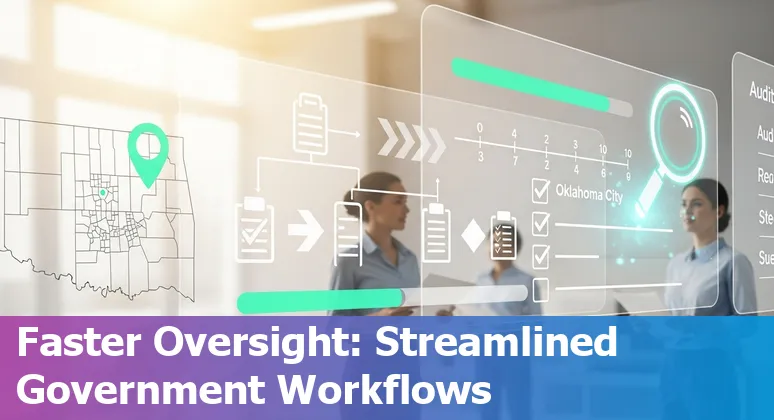 OMES team and Celonis dashboard showing procurement insights for Oklahoma City, Oklahoma