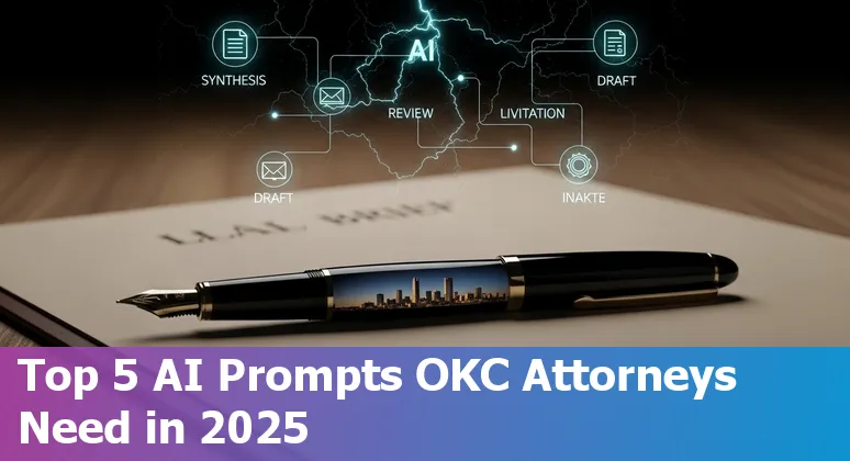 Oklahoma City skyline with law books and AI prompt icons representing legal AI tools and workflows.