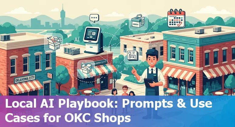 Shopfront in Oklahoma City with icons for AI prompts, customer service, marketing, and inventory.