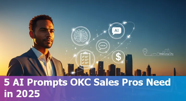 Sales professional in Oklahoma City using AI prompts on a laptop with skyline in background