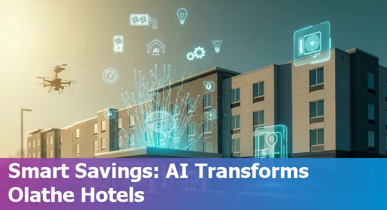 Hotel lobby with digital key and AI dashboard showing energy savings — Olathe, Kansas, US