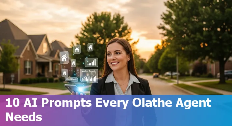 Map of Olathe, Kansas with AI icons over real estate neighborhoods like Prairie Center and downtown Olathe.