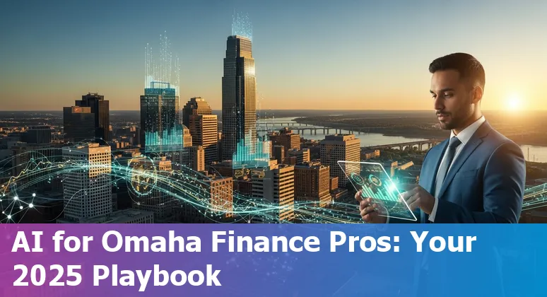 Finance professional using AI tools in an Omaha, Nebraska office, showing dashboards and invoice automation