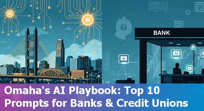 Omaha financial services professionals using AI prompts on laptops with skyline in background