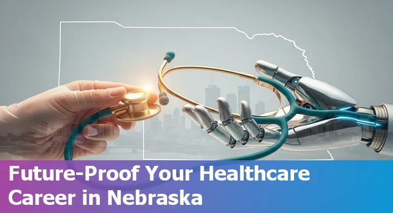 Omaha healthcare worker reviewing AI-powered medical software in a clinic setting