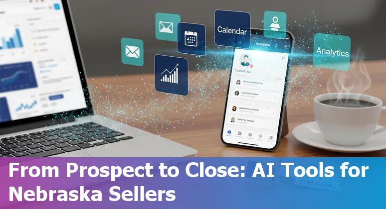 Omaha, Nebraska sales team using AI tools in 2025 — laptop with CRM, call transcripts, and local tax lookup displayed