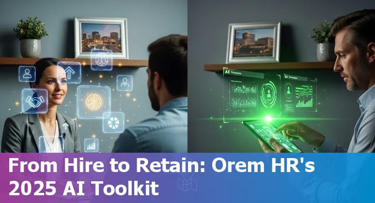 HR professional in Orem reviewing AI recruitment tools on a laptop with Utah mountains in the background