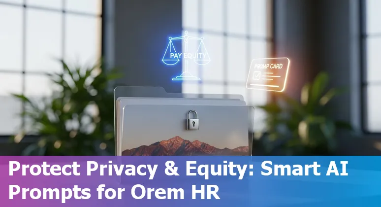 HR professional in Orem using AI prompts on a laptop with Utah mountains in background