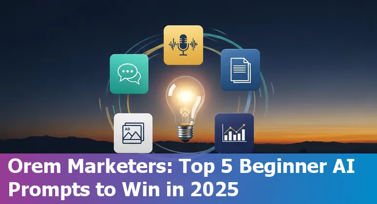 Marketing professional in Orem using AI prompts on a laptop to create local ad copy and SEO content.