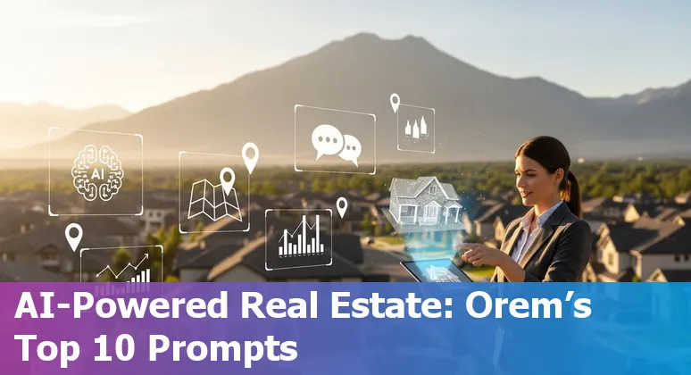 Orem, Utah neighborhood map overlaid with AI icons and property images