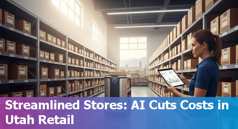 Retail staff using AI-driven dashboard in Orem, Utah, US store to track inventory and reduce costs.