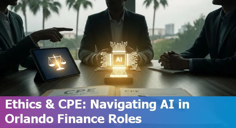 Finance professional using AI tools in Orlando, Florida, US skyline office, 2025