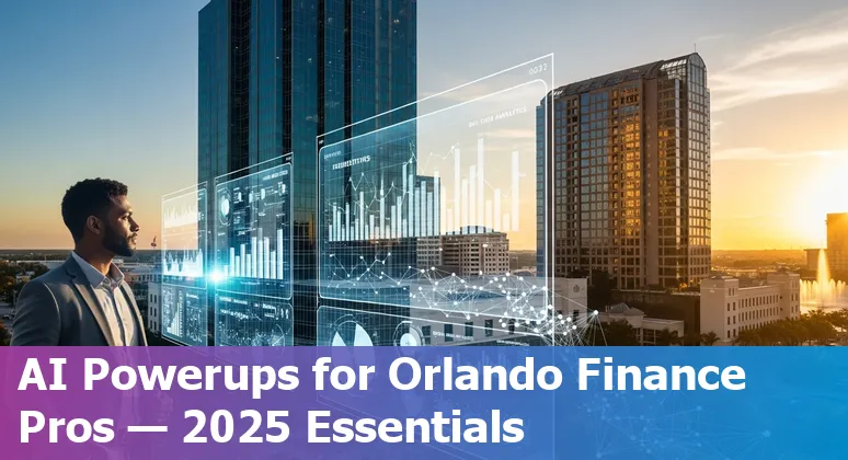 Finance professional using AI tools dashboard with Orlando skyline in background