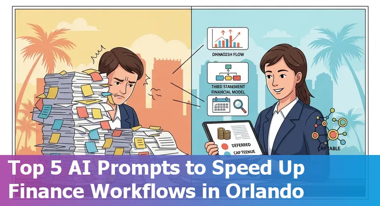 Finance professional in Orlando using AI prompts on a laptop with Orlando skyline in background