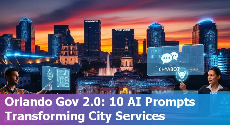 Orlando city hall with AI icons illustrating government services