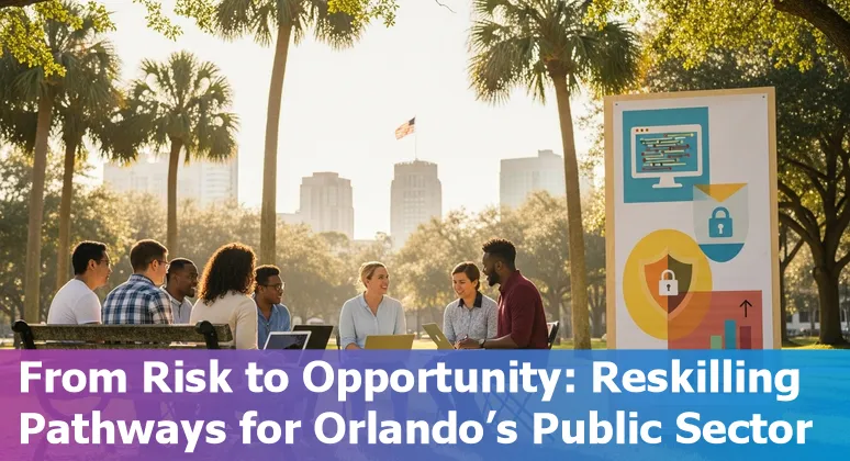 Orlando city hall with overlay icons for AI automation and government jobs risk