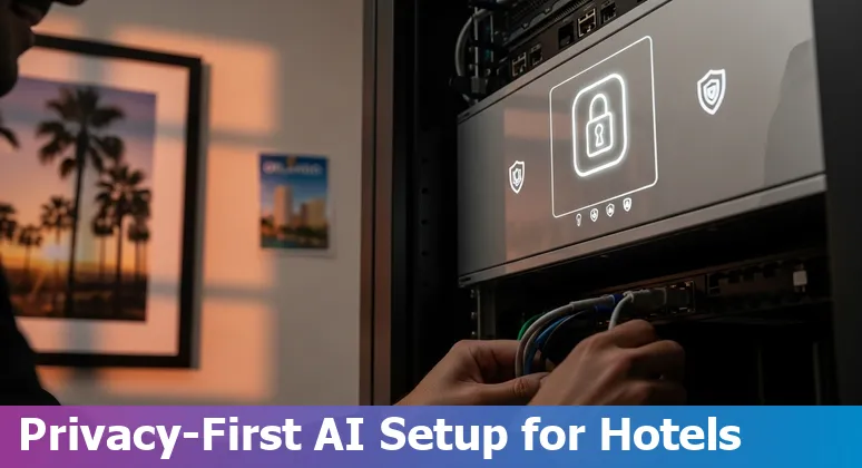 Hotel staff using AI-driven check-in kiosk in Orlando, Florida