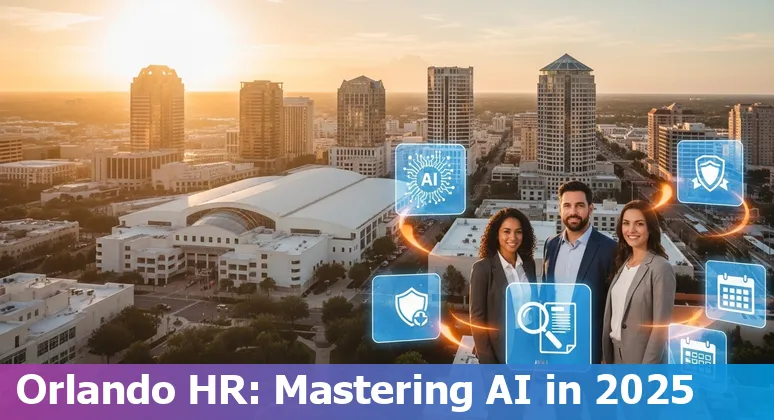 HR professional using AI tools in Orlando, Florida skyline — guide for HR in Orlando, Florida 2025