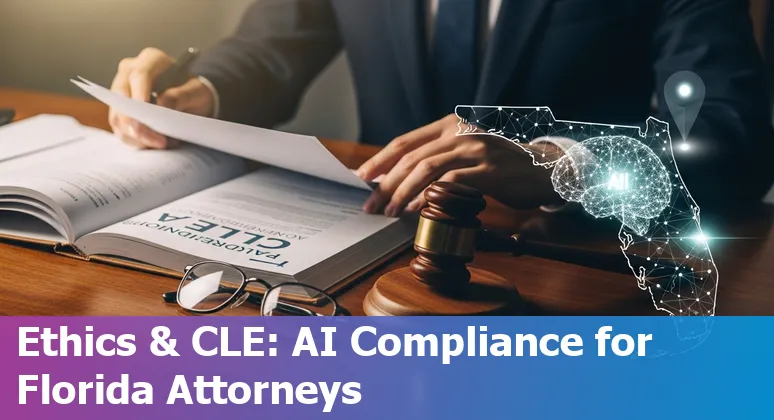 Lawyer using AI tools on a laptop in an Orlando, Florida law office, showing legal documents and AI assistant on screen.