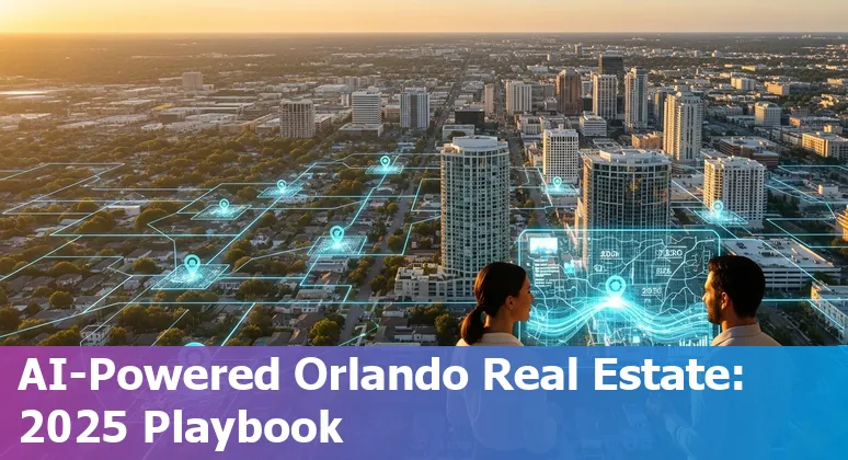 Orlando, Florida skyline with AI data overlays showing real estate trends and tools in 2025