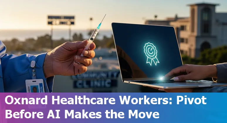 Healthcare workers in Oxnard discussing AI tools and training with a community college advisor