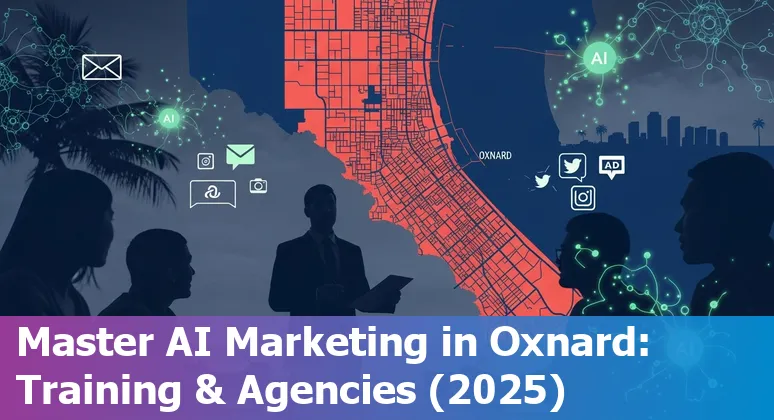 Oxnard, California, US marketer using AI tools on a laptop overlooking Ventura County beach.