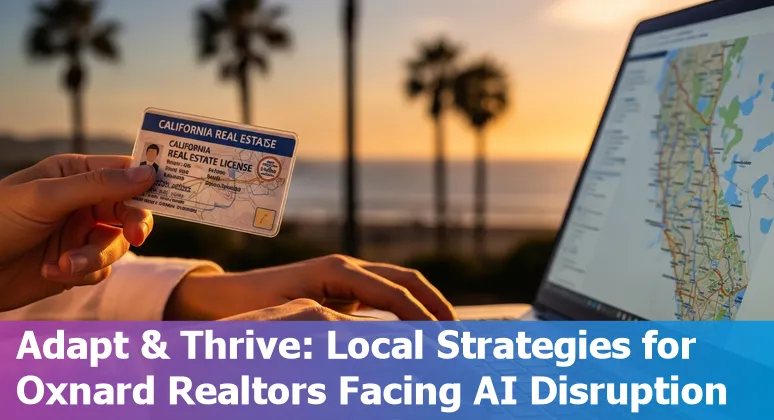 Real estate agent using AI tools on laptop with Oxnard coastline in background