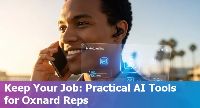 Salesperson using AI tools in Oxnard, California: laptop with CRM and AI assistant on screen