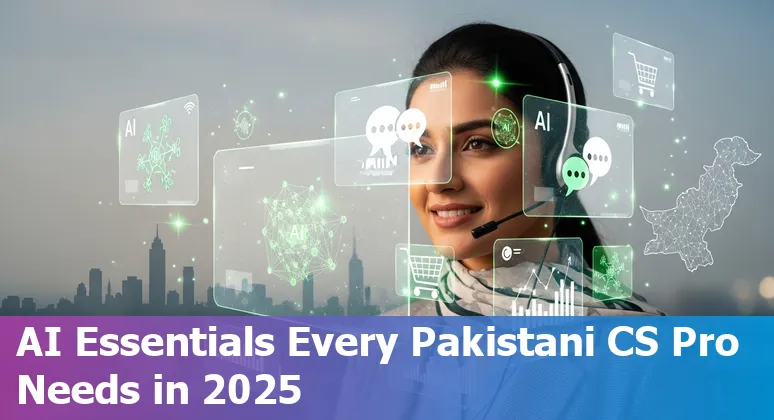Collage of AI customer service tools — Zendesk, Freshdesk, Intercom, Yuma, Gorgias, Ada, Kustomer, Decagon, Tidio, ChatGPT — on a Pakistan map background