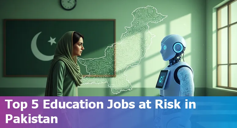 Pakistani teacher using AI tools with students in a classroom, laptops and books visible