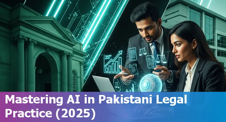 Legal professional using AI tools in Pakistan 2025, laptop with legal documents and Pakistan flag