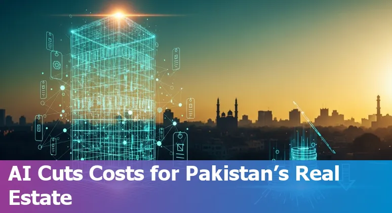 Real estate team in Pakistan reviewing AI-driven design, cost savings and efficiency analytics for a Pakistani development project