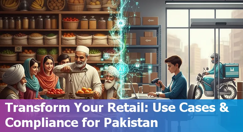 Illustration of AI in retail showing personalization, logistics and Urdu support for Pakistan in 2025