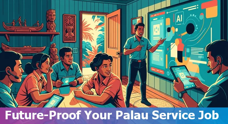 Customer service agent and AI assistant illustration for Palau, PW showing hybrid model in 2025